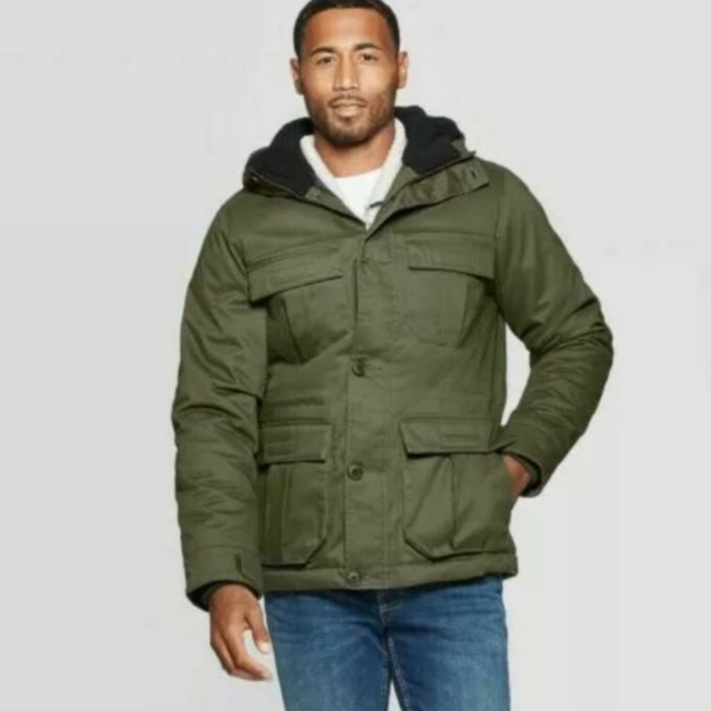 NWT Goodfellow & Co Olive Green Sherpa Lines Parka